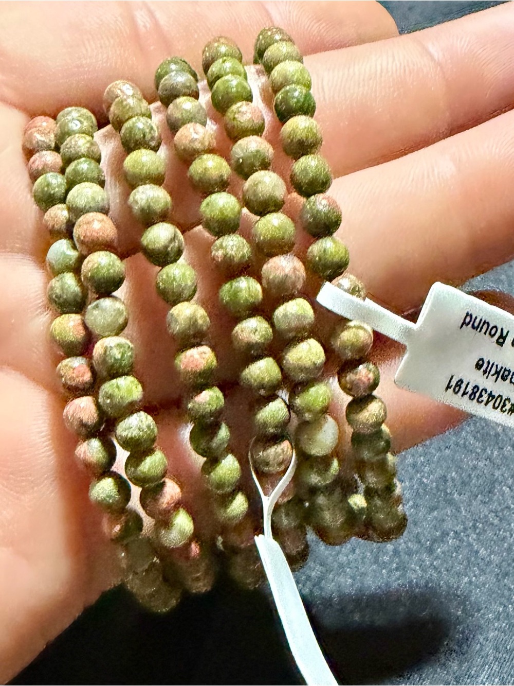 Natural Green and Pink Unakite Bead Bracelet Strand